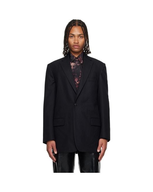 Dries Van Noten Black Herringbone Wool Blazer for men
