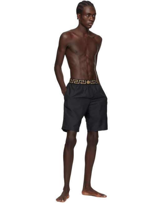 Versace Black Greca Border Swim Shorts for men