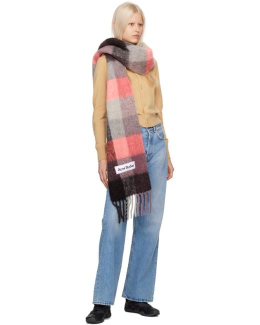 Acne Multicolor Pink Mohair Checked Scarf