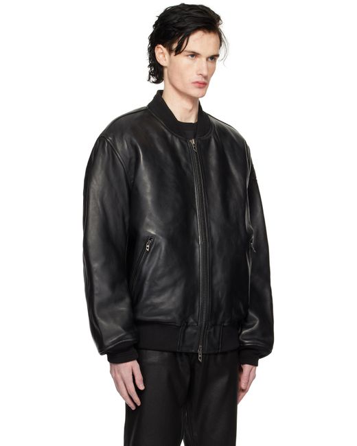 メンズ DIESEL ブラック L-Khan レザー ボンバージャケット Black