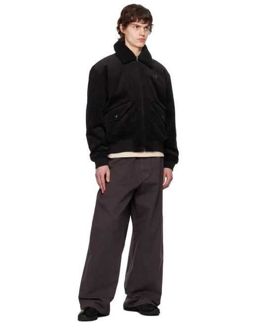 Fred Perry Black Cotton Corduroy Bomber Jacket for men