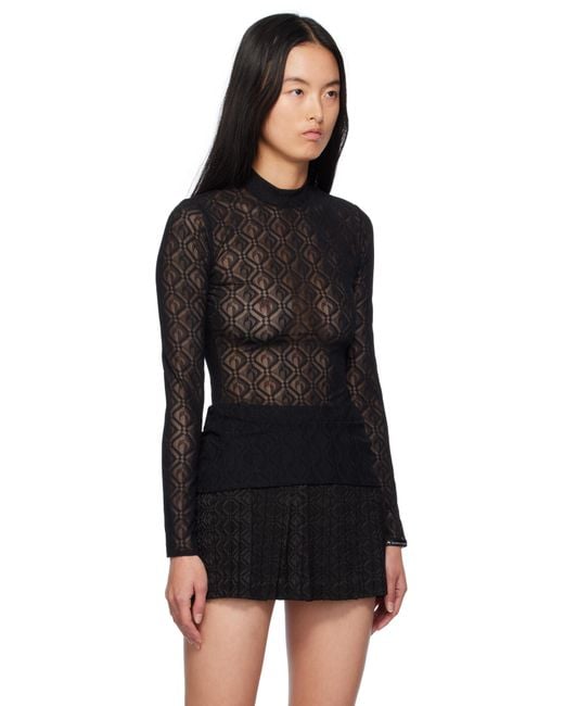Marine Serre Moon Diamond Mesh Second Skin Top in Black