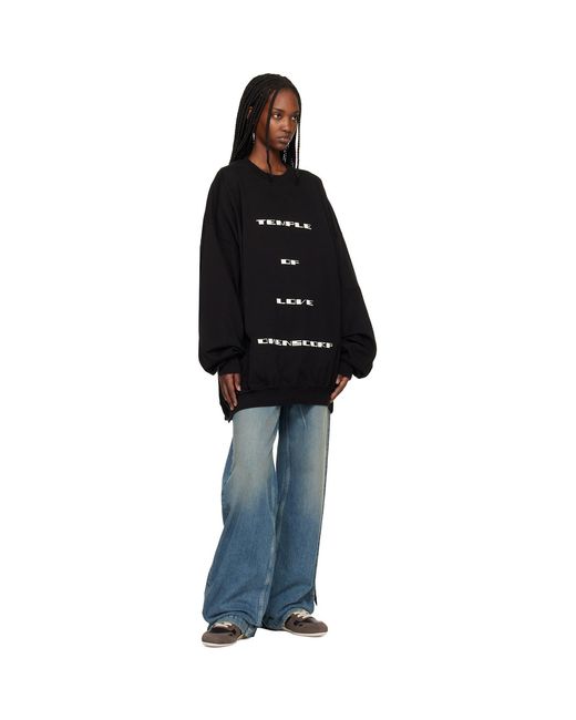 Rick Owens Black Temple Hun Crewneck Sweatshirt