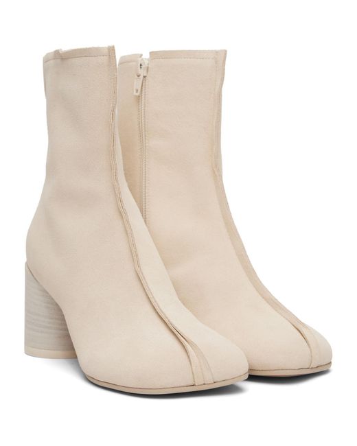 MM6 by Maison Margiela Natural Off- Suede Anatomic Stitch Toe Ankle Boots