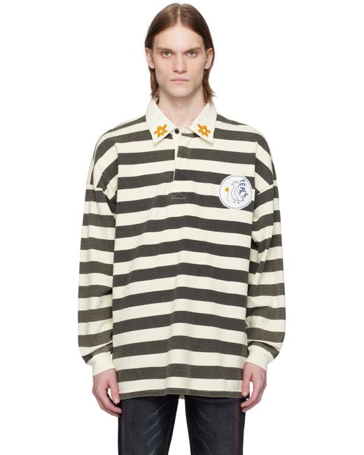 Cout de la Liberte Black Ashton Embroidered Flower Stripe Polo for men