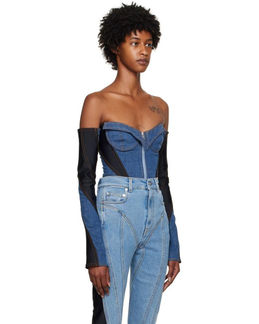 Mugler Blue Paneled Bodysuit