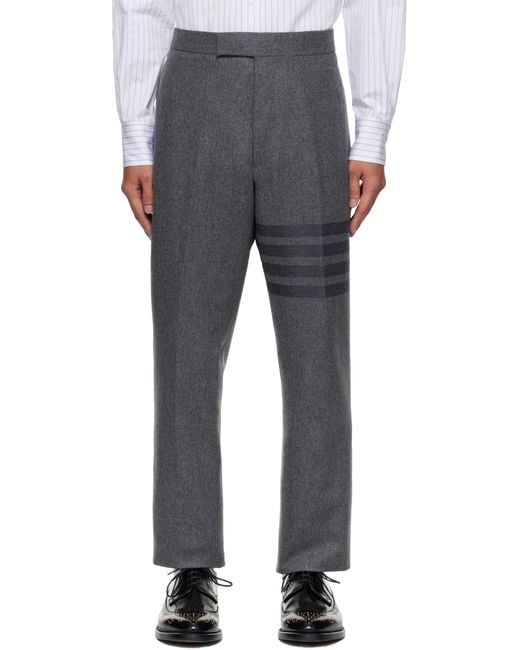 Thom Browne Gray Plain Weave 4-Bar Trousers for men