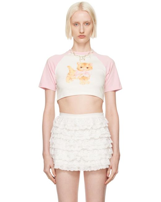 YUHAN WANG ホワイト＆ピンク Cat ラグランTシャツ White
