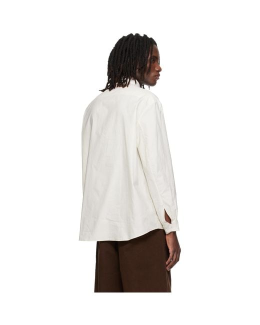 Lemaire White Off- Sailor Washed Cotton Silk Blend Shirt for men