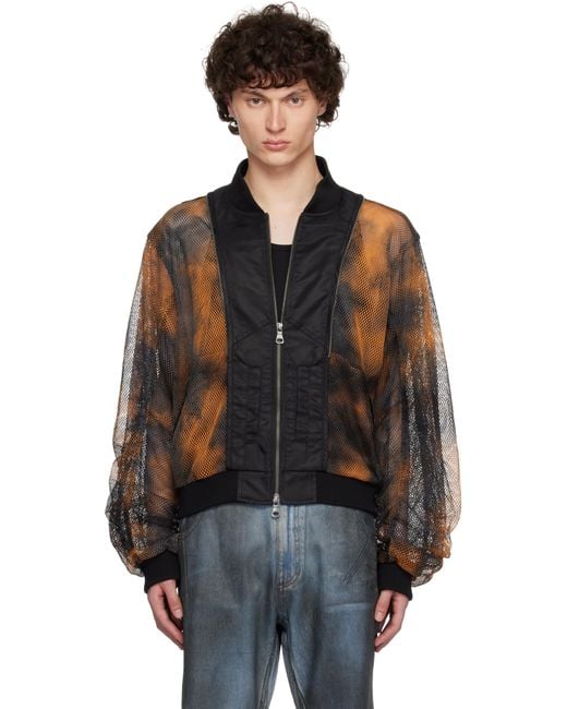 メンズ ANDERSSON BELL ブラック＆オレンジ Double Layer Mesh ボンバージャケット Black