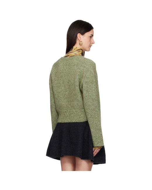 Ganni Green Brushed Mohair Mix Deep V-Neck Sweater