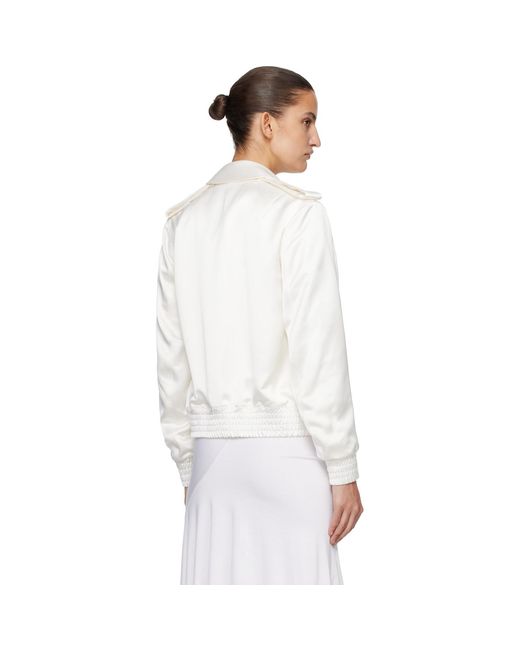 AARON ESH White Off- Satin Blouson Flight Jacket