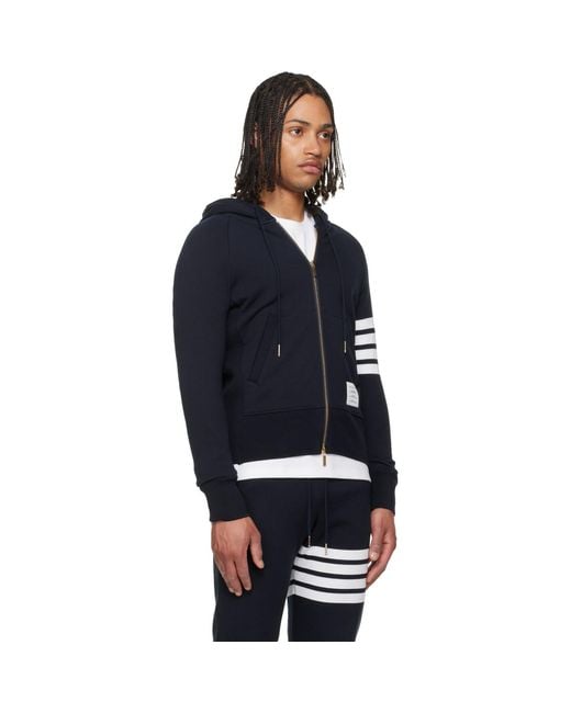 Thom Browne Blue Classic Loopback 4-Bar Zip-Up Hoodie for men