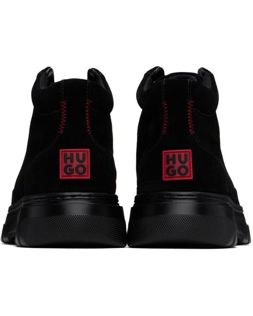 HUGO Black Stacked Logo Boots for men