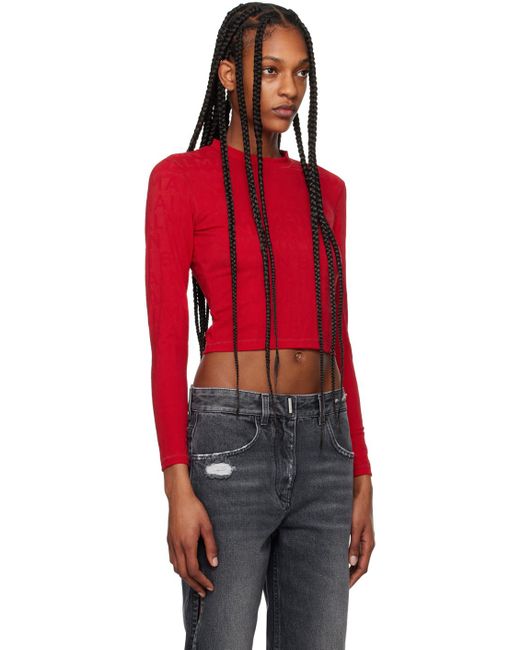 Balmain Red Jacquard Long Sleeve T-shirt