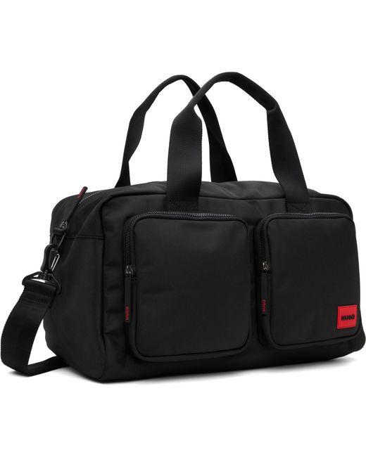 HUGO Black Canvas Logo Patch Duffle Bag for men