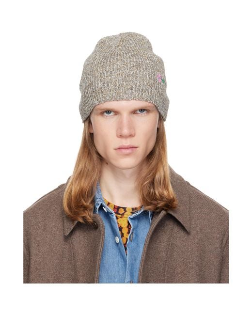 Dries Van Noten Brown Floral Beanie for men