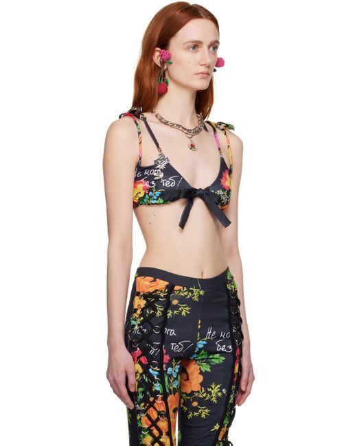 Chopova Lowena Black Ssense Exclusive Double Delight Neon Floral Bikini Top