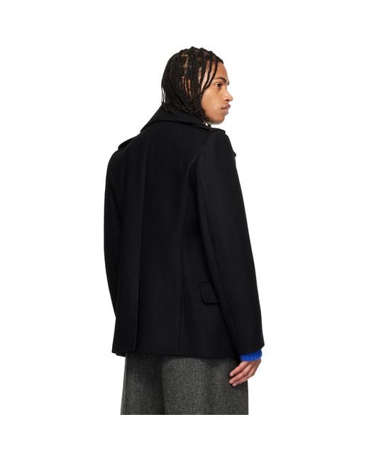 Dries Van Noten Blue Melton Peacoat for men
