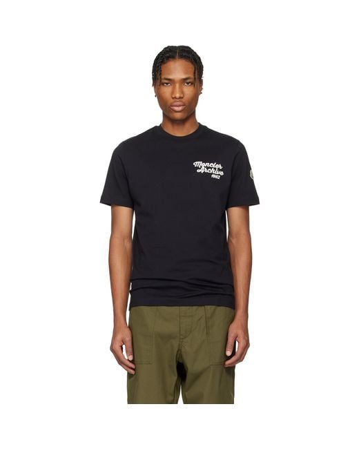 Moncler Black Embroidered Logo Cotton T-Shirt for men