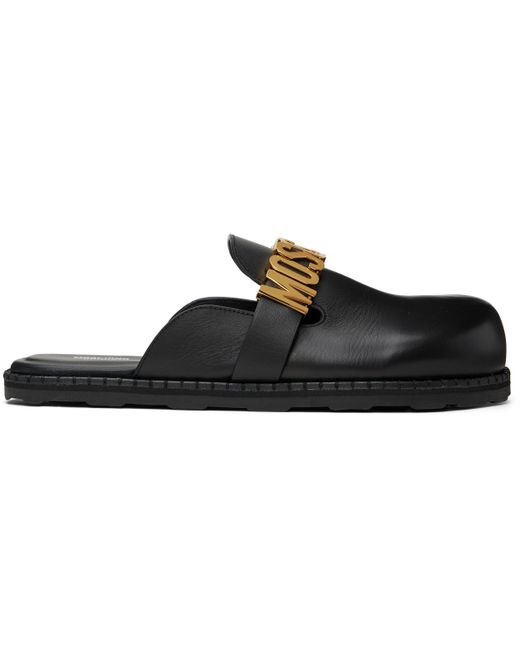 メンズ Moschino ブラック レザー ミュール Black