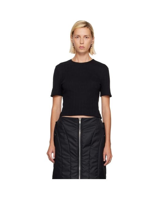 Simone Rocha Black Cropped Pointelle T-Shirt