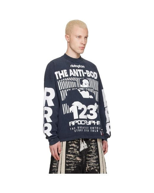 RIVINGTON roi Rebis Blue 'The Anti-Body' Vintage Long Sleeve T-Shirt for men