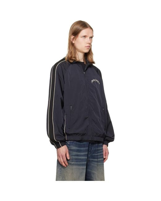 Palm Angels Blue Curved Logo Vintage Windbreaker Track Jacket for men