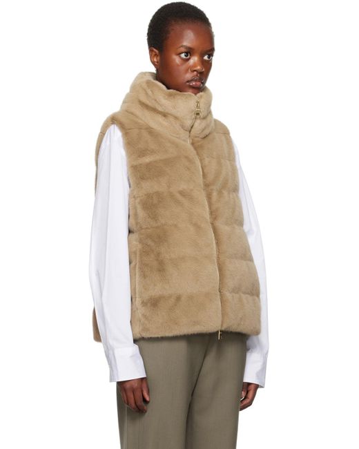 Herno Multicolor Tan Quilted Faux-fur Down Vest