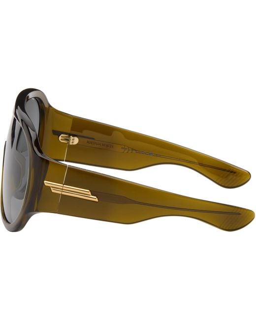 Bottega Veneta Gray Khaki Scudo Shield Sunglasses for men