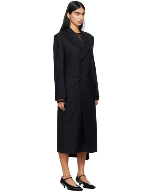 Junya Watanabe Black Wool Stripe Coat