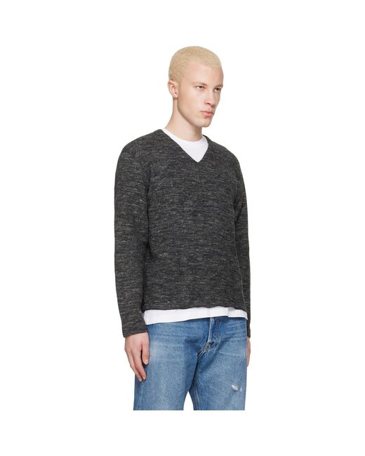 Lady White Co. Black Linen Wool V-Neck Sweater for men
