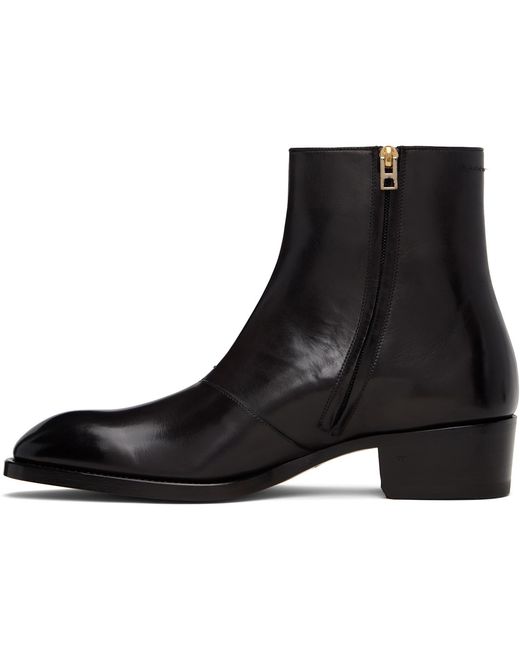 Tom Ford Black Burnished Leather Vincent Boots for men