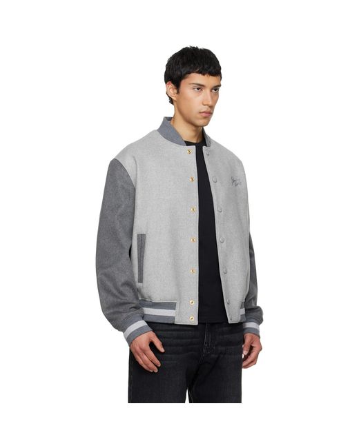 Balmain Gray Wool & Cashmere Varsity Bomber Jacket for men