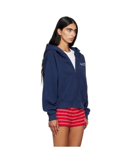 Sporty & Rich Blue Vendome La Embroidered Zip Hoodie