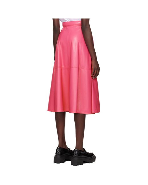 MSGM Pink Faux-Leather A-Line Midi Skirt