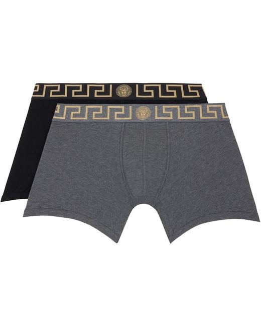 Versace Black Two-Pack & Greca Border Long Boxer Briefs for men