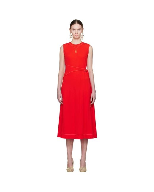 Tory Burch Red Belted Jersey Midi Dress