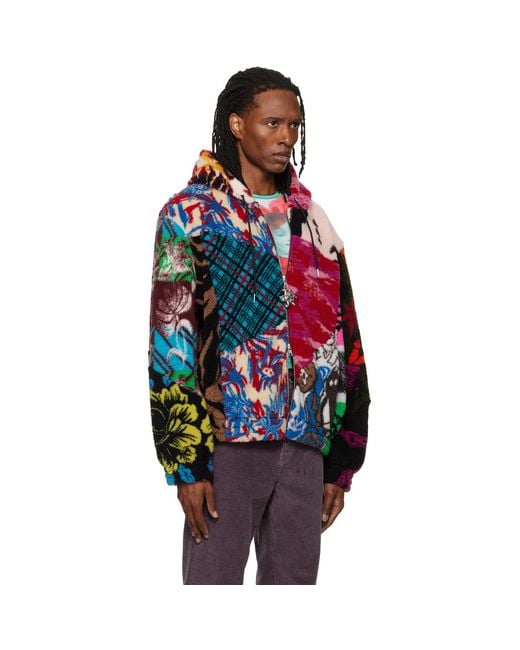Chopova Lowena Red Patchwork Oversized Hooded Fleece Jacket for men