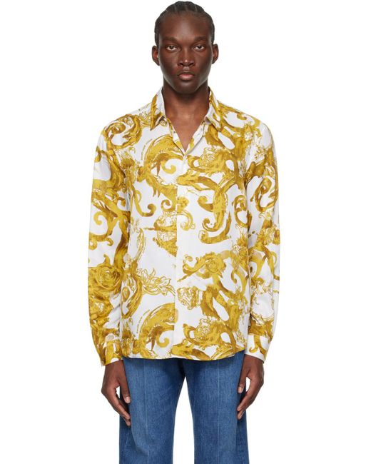 Chemise blanche a motif watercolor couture Versace pour homme en coloris Orange Lyst