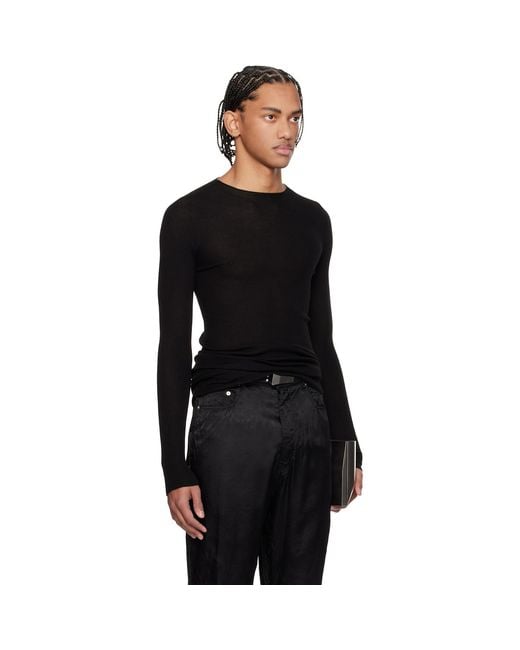 Rick Owens Black Temple Ribbed Round Neck Sweater for men