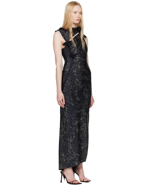 Coperni ブラック Crystal-Embellished Asymmetric Flower マキシドレス Black
