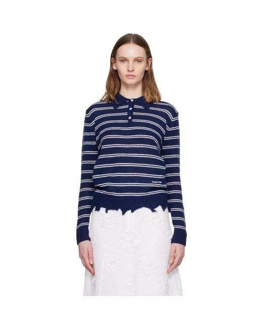 ShuShu/Tong Blue Striped Long-Sleeve Knit Polo
