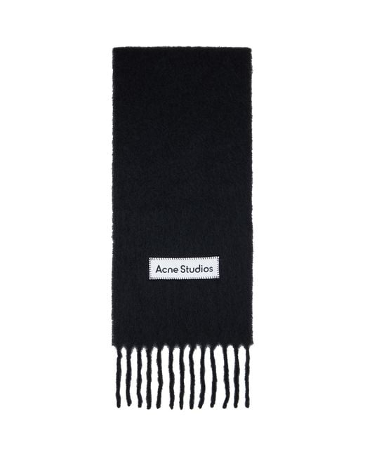 Acne Black Wool Logo Scarf