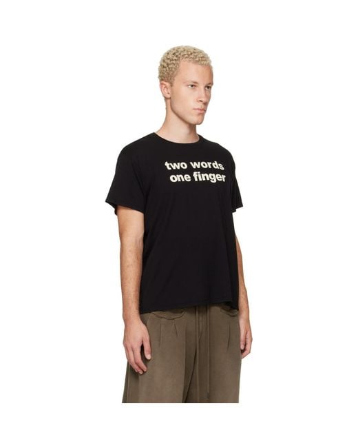 R13 Black Print 'Two Words One Finger' Boy T-Shirt for men