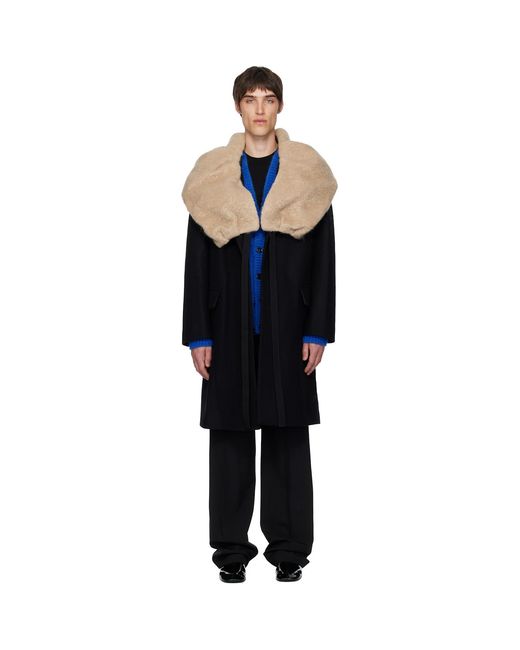 Dries Van Noten Black Wool Collar Coat for men