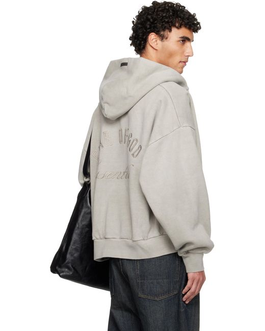 Fear Of God Gray Holiday Embroidered Classic Full Zip Hoodie for men