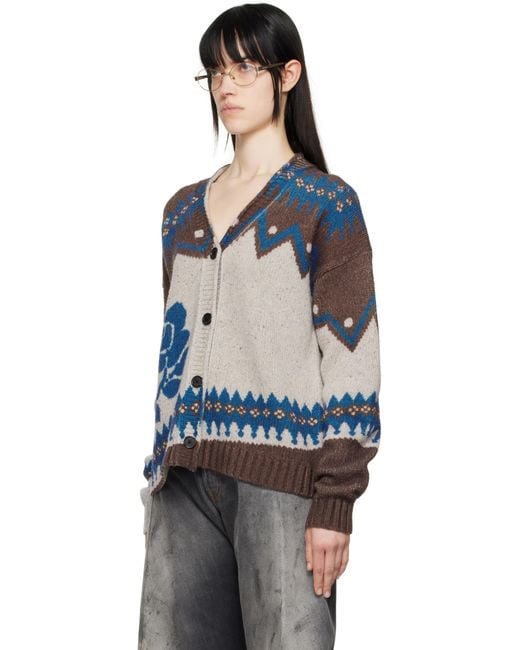 Acne マルチカラー ジャカード ウール カーディガン Blue