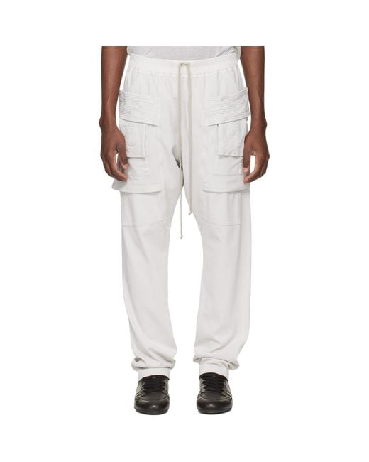 Rick Owens White Off- Temple Creatch Drawstring Cargo Pants for men