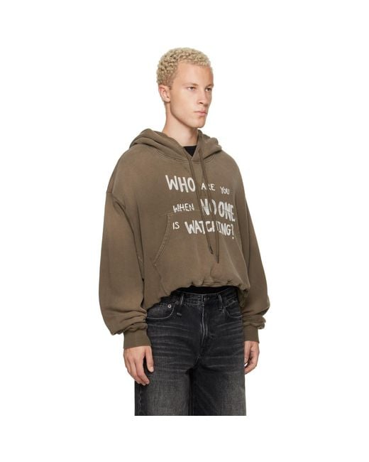 R13 Brown Khaki Balloon Popover 'Who Are You' Hoodie for men